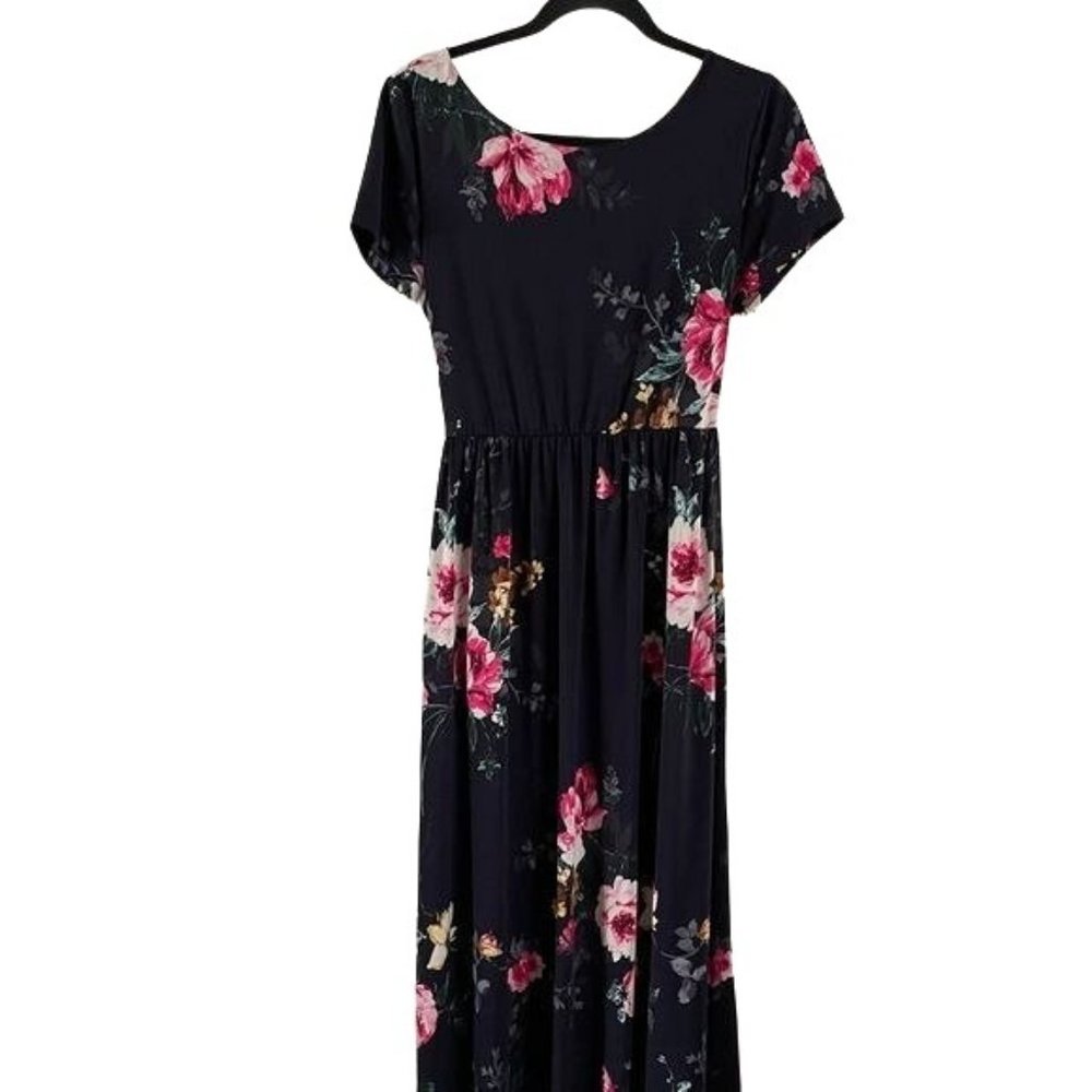 Flamingo Urban Navy Floral Maxi Dress, Criss Cross Back, Sz Large